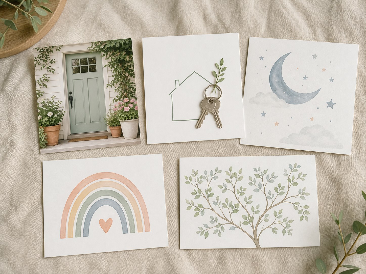 New home, baby, and family postcard collection