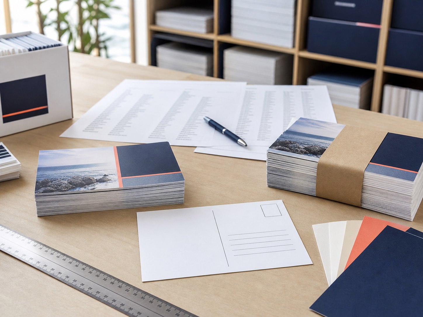 Postcards being organized and quality checked before mailing